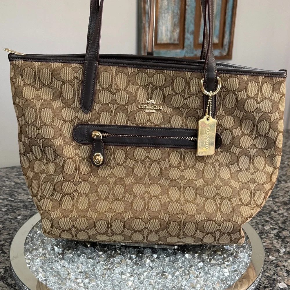 Coach Brown Signature Canvas Tote with Dark Brown Trim EUC